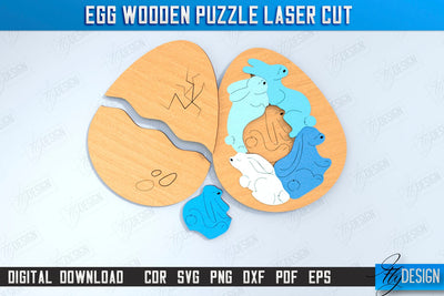 Egg Wooden Puzzle Laser Cut | Montessori Toy | Wooden Bunny Puzzle | Educational Shape Puzzle | CNC File SVG Fly Design 
