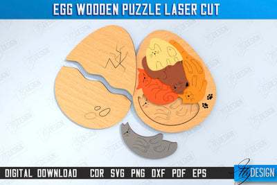 Egg Wooden Puzzle Laser Cut | Montessori Toy | Wooden Cats Puzzle | Educational Shape Puzzle | CNC File SVG Fly Design 