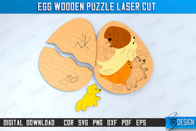 Egg Wooden Puzzle Laser Cut | Montessori Toy | Wooden Dogs Puzzle | Educational Shape Puzzle | CNC File SVG Fly Design 