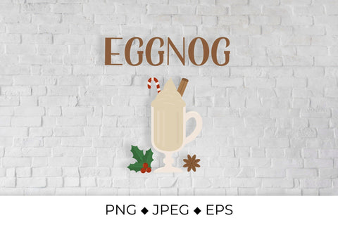 Eggnog lettering and glass of Christmas drink. Sublimation design Sublimation LaBelezoka 