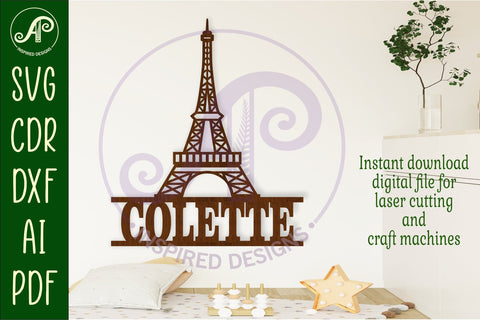 Eiffel tower name sign svg laser cut file SVG APInspireddesigns 