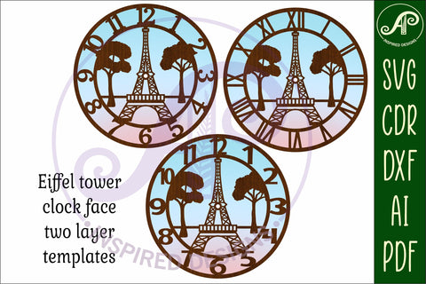 Eiffel tower, Paris clock wall clock laser cut files, SVG SVG APInspireddesigns 