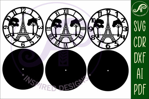 Eiffel tower, Paris clock wall clock laser cut files, SVG SVG APInspireddesigns 