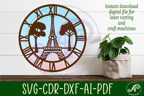 Eiffel tower, Paris clock wall clock laser cut files, SVG SVG APInspireddesigns 
