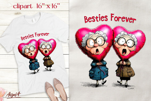 Elderly ladies friend Funny quote Valentine clipart png Sublimation Angelina Semenova 