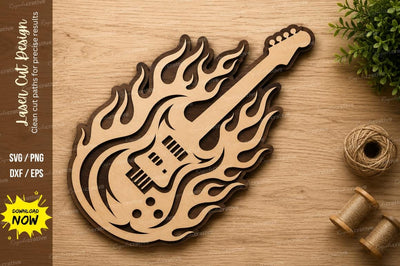 Electric Guitar Flame Laser Cut SVG Design SVG Regulrcrative 