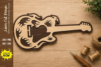 Electric Guitar Flame Outline Laser Cut SVG Design SVG Regulrcrative 