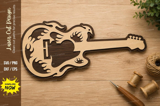 Electric Guitar Flame Outline Laser Cut SVG Design SVG Regulrcrative 