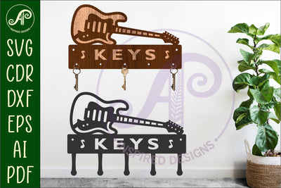 Electric guitar Key holder designs for wood and metal SVG APInspireddesigns 