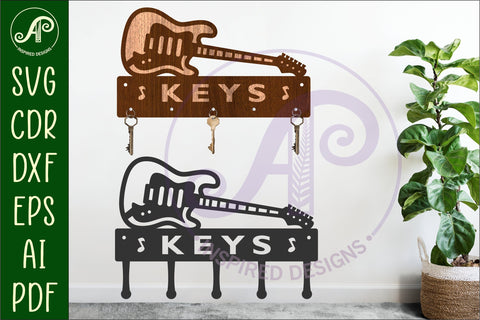 Electric guitar Key holder designs for wood and metal SVG APInspireddesigns 