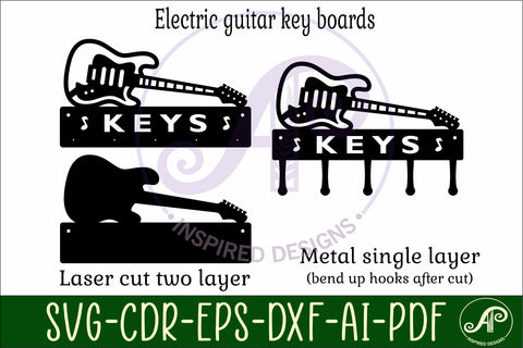 Electric guitar Key holder designs for wood and metal SVG APInspireddesigns 
