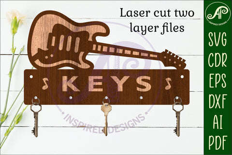 Electric guitar Key holder designs for wood and metal SVG APInspireddesigns 