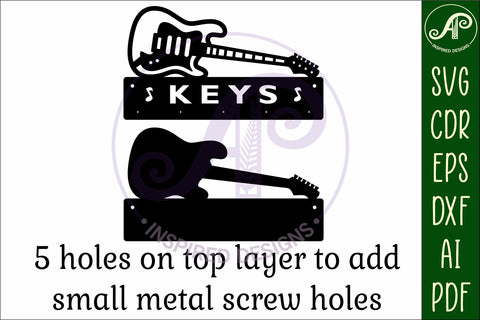 Electric guitar Key holder designs for wood and metal SVG APInspireddesigns 