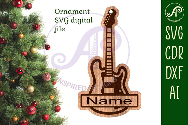 Electric guitar shape Christmas Ornament SVG laser cut SVG APInspireddesigns 