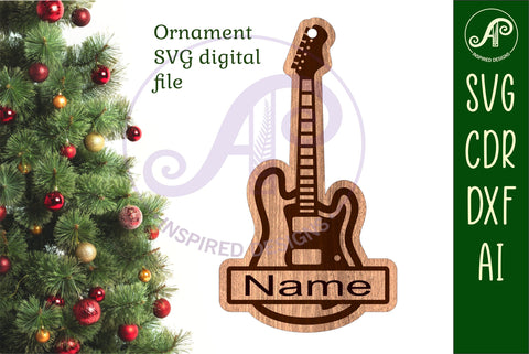 Electric guitar shape Christmas Ornament SVG laser cut SVG APInspireddesigns 