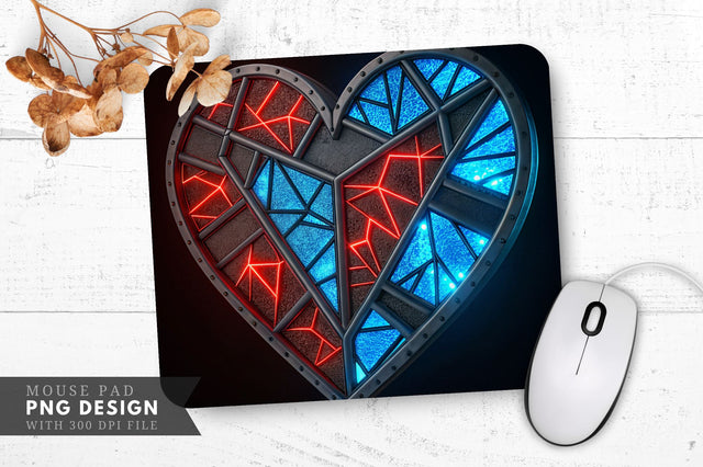 Electric Heart Stained Glass Mouse Pad PNG Design Sublimation Regulrcrative 