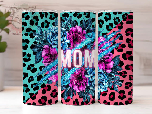 Electric Leopard Floral Mom Tumbler, Leopard Print Tumbler Wrap, 20oz Mom Sublimation Design, Trendy Mom Tumbler, Bold Floral Tumbler, Animal Print Tumbler, Colorful Mom Wrap Sublimation Lara' s Designs 