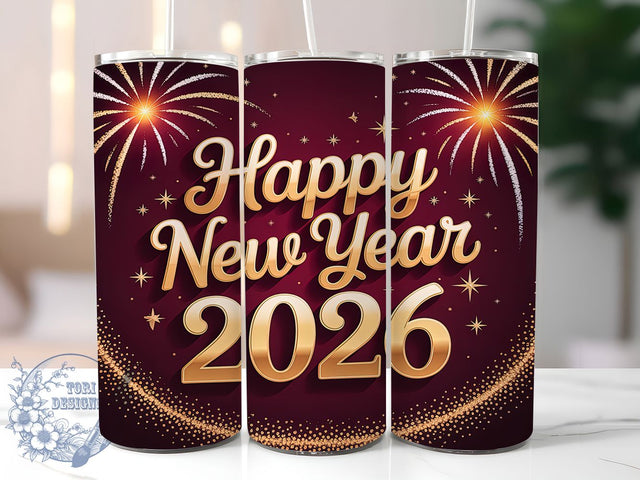 Elegant 2026 New Year Tumbler, 2026 Celebration, Gold Lettering, Fireworks Wrap, Elegant Design, 20oz Tumbler, Holiday Sublimation Sublimation ToriDesigns 