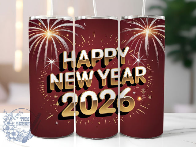 Elegant 2026 New Year Tumbler, 2026 Celebration, Gold Lettering, Fireworks Wrap, Elegant Design, 20oz Tumbler, Holiday Sublimation Sublimation ToriDesigns 