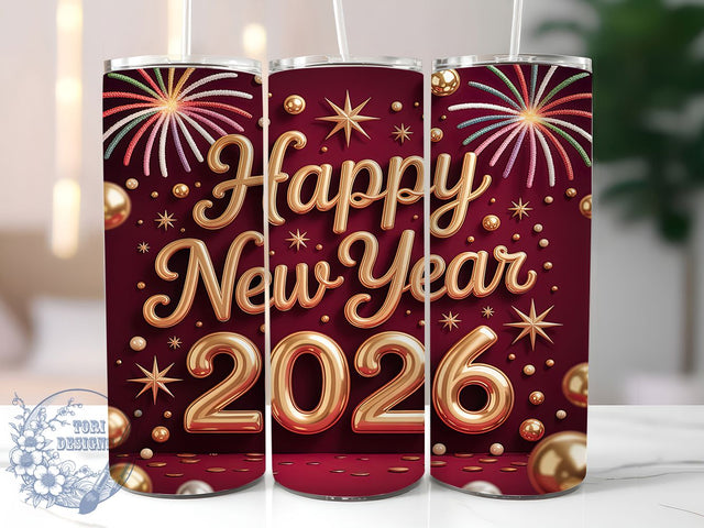 Elegant 2026 New Year Tumbler, 2026 Celebration, Gold Lettering, Fireworks Wrap, Elegant Design, 20oz Tumbler, Holiday Sublimation Sublimation ToriDesigns 