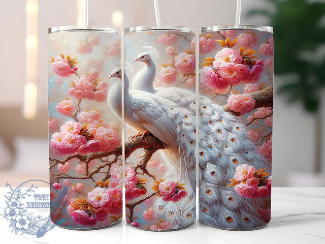 Elegant 3D Albino Peacock Tumbler, Albino Peacock Wrap, Exotic Bird Tumbler, 20oz Peacock Sublimation, Elegant Peacock Design, White Peacock Tumbler, Vibrant Bird Tumbler Sublimation ToriDesigns 
