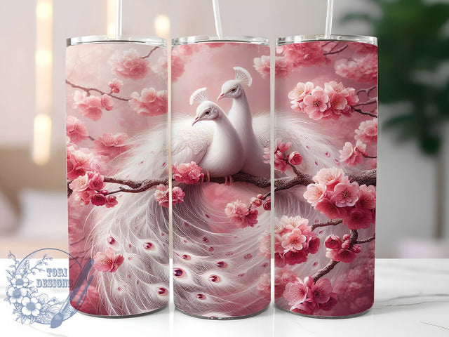 Elegant 3D Albino Peacock Tumbler, Albino Peacock Wrap, Exotic Bird Tumbler, 20oz Peacock Sublimation, Elegant Peacock Design, White Peacock Tumbler, Vibrant Bird Tumbler Sublimation ToriDesigns 