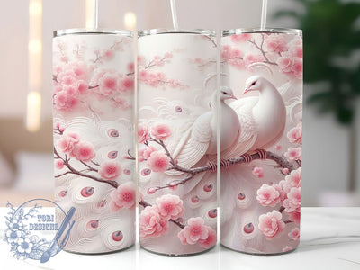 Elegant 3D Albino Peacock Tumbler, Albino Peacock Wrap, Exotic Bird Tumbler, 20oz Peacock Sublimation, Elegant Peacock Design, White Peacock Tumbler, Vibrant Bird Tumbler Sublimation ToriDesigns 