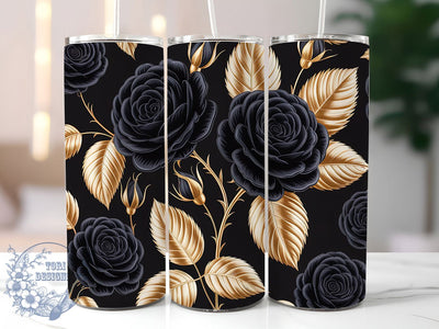 Elegant 3D Black Gold Roses Tumbler, Black Gold, Floral Wrap, Sublimation Art, 20oz Tumbler, Elegant Design, Bold Pattern Sublimation ToriDesigns 