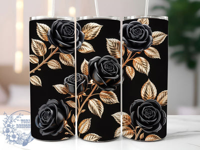 Elegant 3D Black Gold Roses Tumbler, Black Gold, Floral Wrap, Sublimation Art, 20oz Tumbler, Elegant Design, Bold Pattern Sublimation ToriDesigns 
