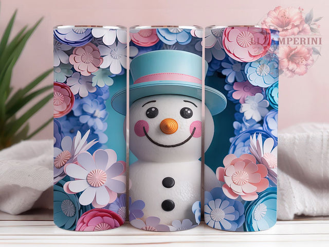 Elegant 3D Floral Christmas Snowman Tumbler, Floral Christmas Wrap, 20oz Tumbler Sublimation, Festive Snowman & Flowers, Elegant Holiday Tumbler, Winter Floral Sublimation, Cute Christmas Wrap Sublimation Li Zamperini 