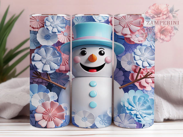 Elegant 3D Floral Christmas Snowman Tumbler, Floral Christmas Wrap, 20oz Tumbler Sublimation, Festive Snowman & Flowers, Elegant Holiday Tumbler, Winter Floral Sublimation, Cute Christmas Wrap Sublimation Li Zamperini 