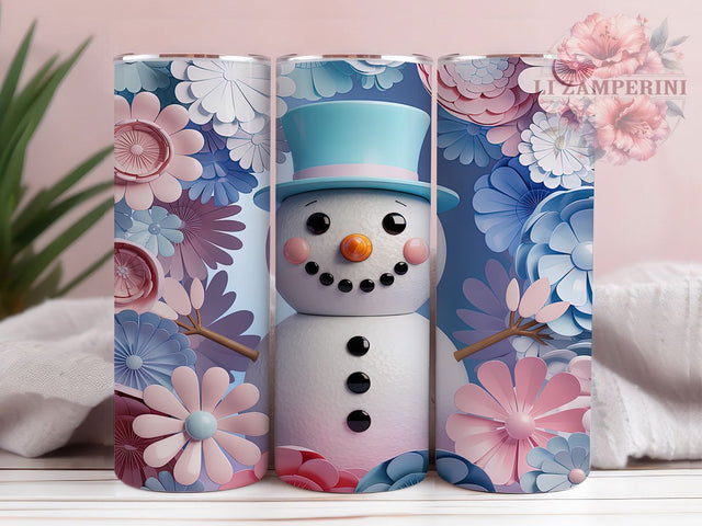Elegant 3D Floral Christmas Snowman Tumbler, Floral Christmas Wrap, 20oz Tumbler Sublimation, Festive Snowman & Flowers, Elegant Holiday Tumbler, Winter Floral Sublimation, Cute Christmas Wrap Sublimation Li Zamperini 