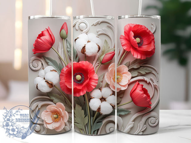 Elegant 3D Floral Tumbler Wrap, 3D Flower Design, 20Oz Skinny Tumbler, Sublimation Wrap, Botanical Tumbler Design, Elegant Floral Wrap, Printable Tumbler Design Sublimation ToriDesigns 