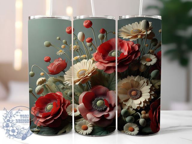 Elegant 3D Floral Tumbler Wrap, 3D Flower Design, 20Oz Skinny Tumbler, Sublimation Wrap, Botanical Tumbler Design, Elegant Floral Wrap, Printable Tumbler Design Sublimation ToriDesigns 