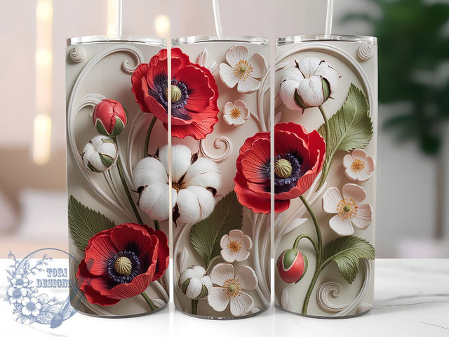 Elegant 3D Floral Tumbler Wrap, 3D Flower Design, 20Oz Skinny Tumbler, Sublimation Wrap, Botanical Tumbler Design, Elegant Floral Wrap, Printable Tumbler Design Sublimation ToriDesigns 