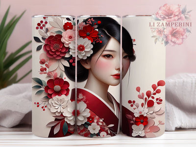 Elegant 3D Geisha Tumbler, Quilled Paper, Chinese Art, Sublimation Art, 20oz Tumbler, Elegant Wrap, Cultural Design Sublimation Li Zamperini 