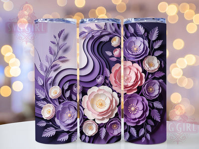 Elegant 3D Purple Floral Tumbler Wrap, Purple Theme, Floral Art, Elegant Design, Vibrant Style, Tumbler Wrap, Sublimation Design Sublimation SvggirlplusArt 