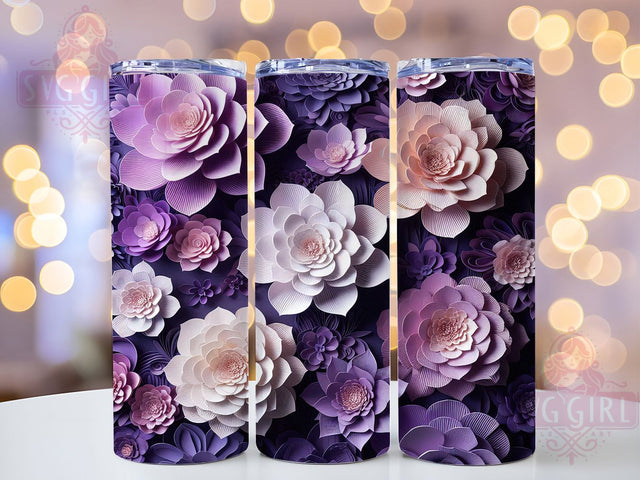 Elegant 3D Purple Floral Tumbler Wrap, Purple Theme, Floral Art, Elegant Design, Vibrant Style, Tumbler Wrap, Sublimation Design Sublimation SvggirlplusArt 