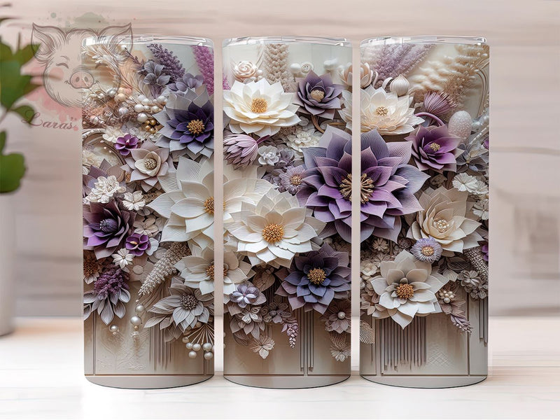 Elegant 3D White Flowers Tumbler Wrap, White Flowers Design, 20oz Tumbler Wrap, Floral Sublimation Design, Elegant Tumbler Art, Spring Tumbler Decor, Nature Inspired Drinkware Sublimation Lara' s Designs 