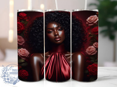 Elegant Afrocentric Red Dress Tumbler, Elegant Red Dress Pattern, Afrocentric Valentine Design, 20Oz Sublimation Wrap, Bold Woman Art, Glamorous Red Texture, Tumbler Sublimation Sublimation ToriDesigns 