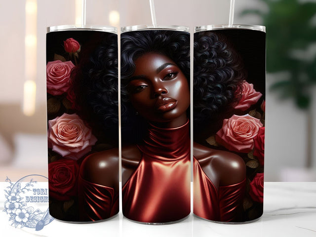 Elegant Afrocentric Red Dress Tumbler, Elegant Red Dress Pattern, Afrocentric Valentine Design, 20Oz Sublimation Wrap, Bold Woman Art, Glamorous Red Texture, Tumbler Sublimation Sublimation ToriDesigns 