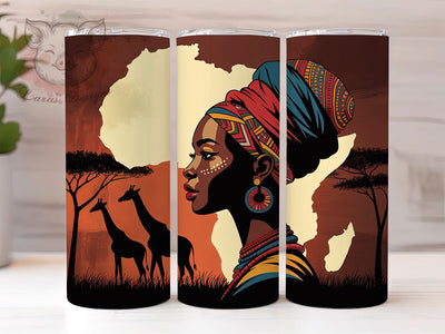 Elegant Afrocentric Woman Tumbler, Canvas Artistic Theme, Afrocentric Wrap, Vibrant Cultural Design, Seamless Tribal Motif, Empowered Feminine Print, Bold Modern Style, Inspirational Chic Glow, 20Oz Tum Sublimation Lara' s Designs 