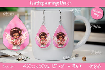 Elegant Angel Earrings – Valentine’s Watercolor Teardrop Sublimation Sublimation Createya Design 