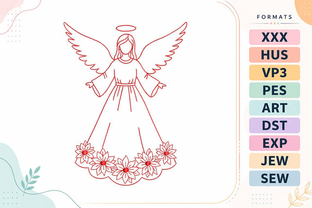 Elegant Angel with Poinsettias Line Art Christmas Embroidery Design Embroidery/Applique DESIGNS sg embroidery 