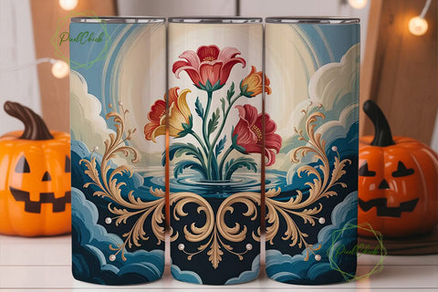 Elegant Baroque Floral 20oz Tumbler Wrap Sublimation PixelChick 