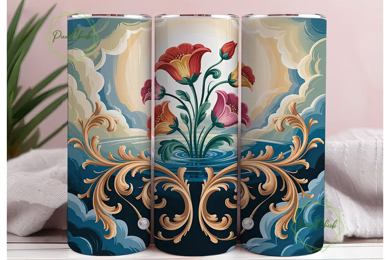Elegant Baroque Floral 20oz Tumbler Wrap Sublimation PixelChick 