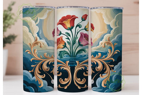 Elegant Baroque Floral 20oz Tumbler Wrap Sublimation PixelChick 
