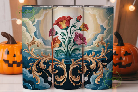 Elegant Baroque Floral 20oz Tumbler Wrap Sublimation PixelChick 