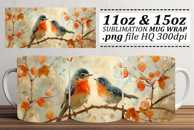 Elegant Bird Mug Art – Sublimation Wrap for 11oz & 15oz Cups Sublimation afrosvg 