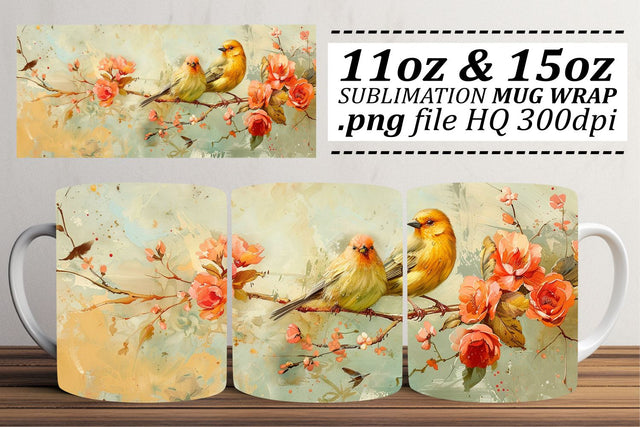Elegant Bird Print Mug Wrap – 11oz & 15oz Sublimation Sublimation afrosvg 